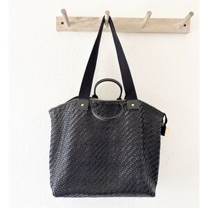 Clare V. Le Zip Sac Bag in Black Woven Zig Zag